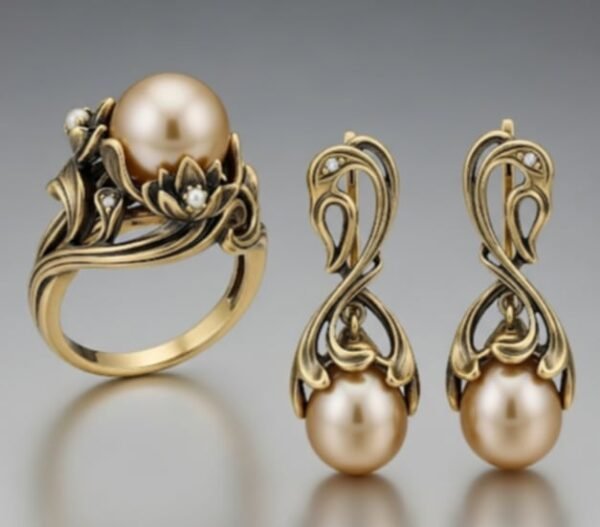 14Karat Antique Finish Pearl Jewelry Set